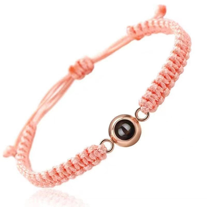 Simple and Grand Braided Rope with Ball Bead Design Projection Gem Bracelet - Photo Projection Unique Gift