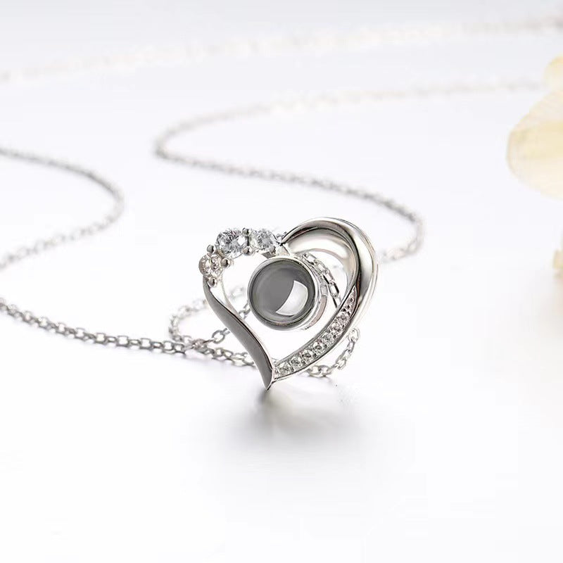 Elegant Heart Diamond Necklace with Projection Gem - Photo Projection Unique Gift