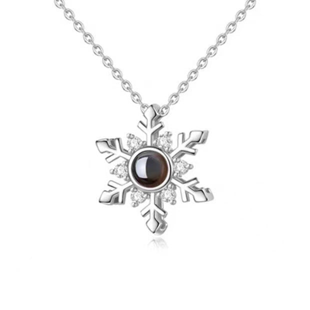 Exquisite and Regal Snowflake Inlaid Zircon Design Projection Gem Necklace - Photo Projection Unique Gift