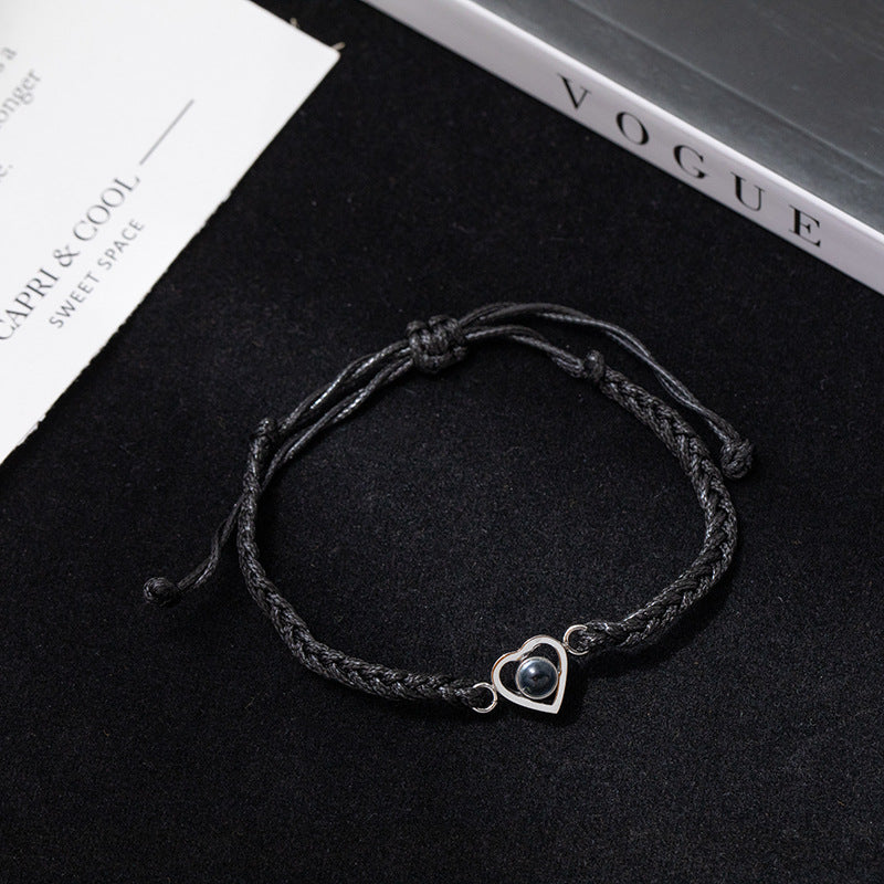 Innovative Braided Rope Bracelet with Heart Projection Gem - Photo Projection Unique Gift