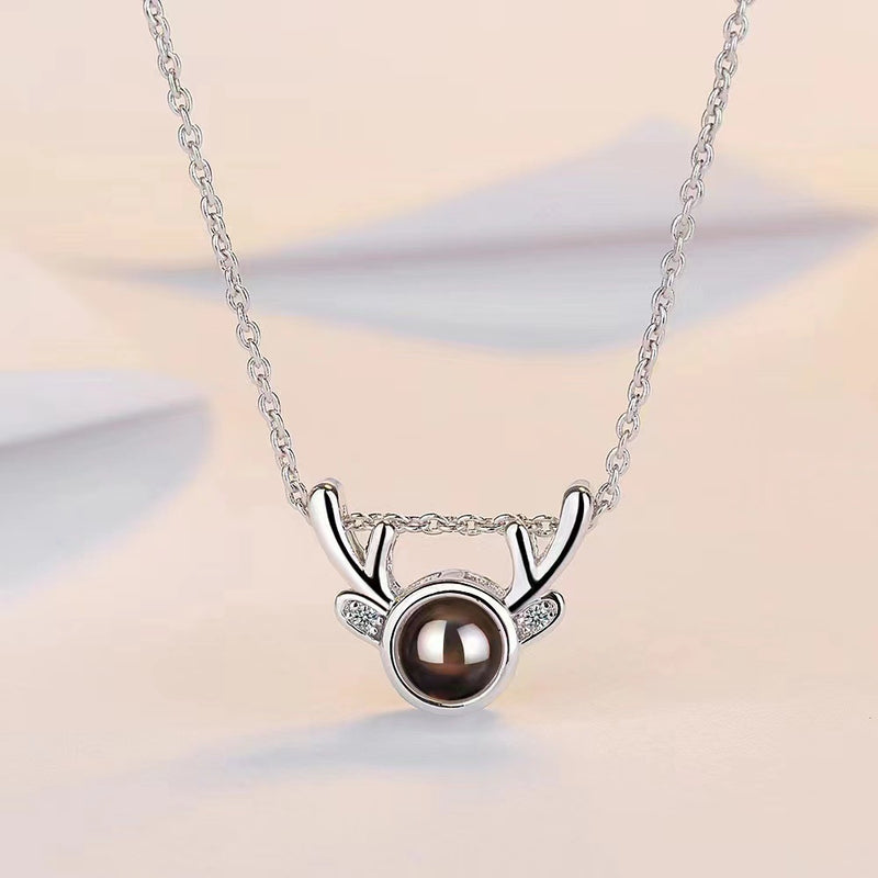 Trendy Simple Round with Deer Design Projection Gem Necklace - Photo Projection Unique Gift