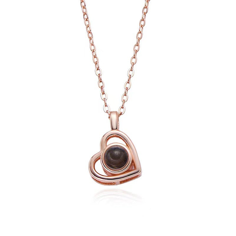 Elegant Hollow Heart Necklace With a Luxurious Projection Gem - Photo Projection Unique Gift