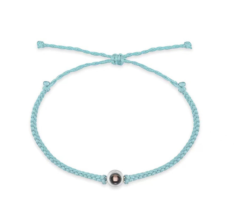 Elegant Braided Rope Bracelet with a Circular Gem - Photo Projection Unique Gift