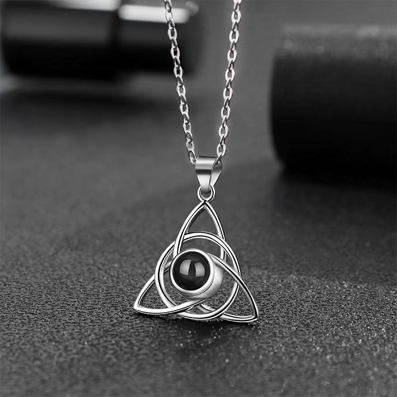 Trendy Interwoven Ring Triangle Projection Gem Necklace - Photo Projection Unique Gift