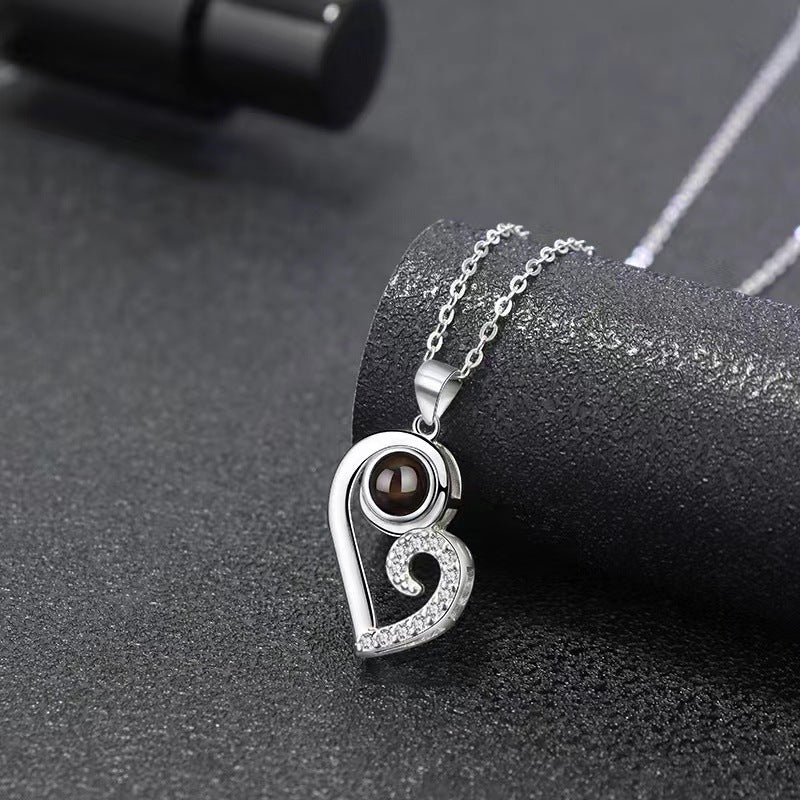 Trendy Black and White Heart Design Projection Gem Necklace - Photo Projection Unique Gift