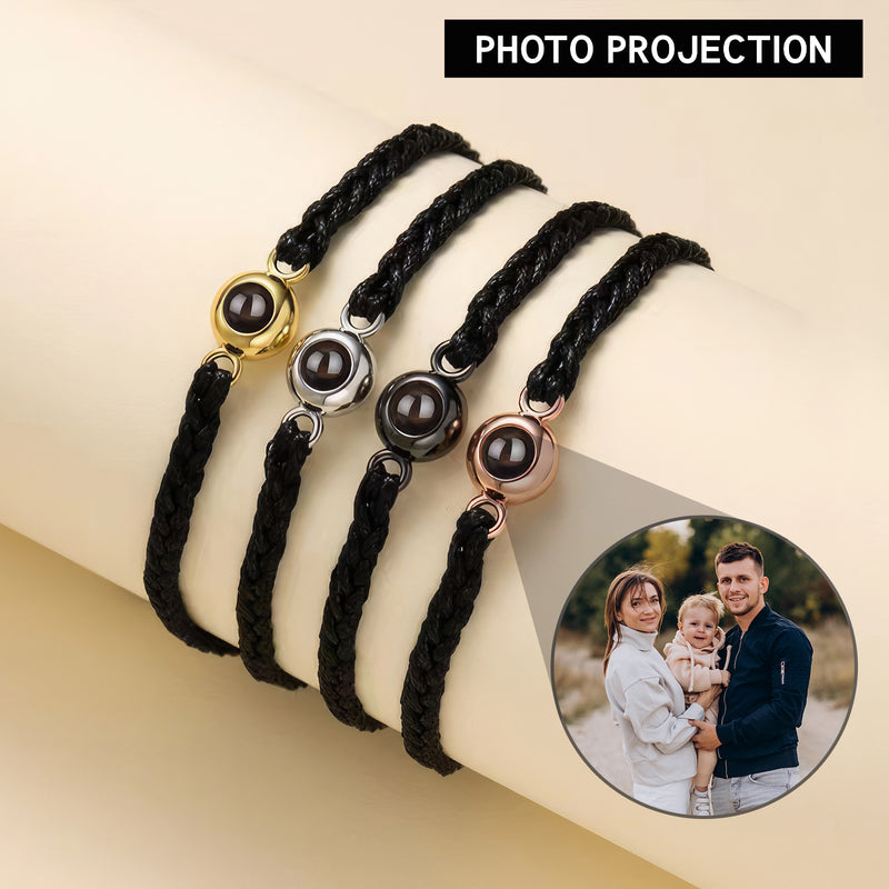 Elegant Braided Rope Bracelet with a Circular Gem - Photo Projection Unique Gift