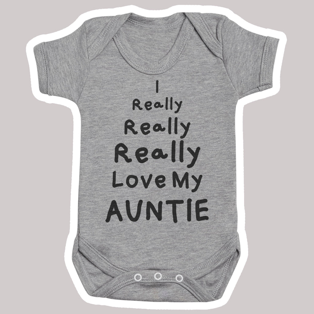 I Really Really Love My Auntie - Baby Bodysuit Grey - Newborn to 24 Months