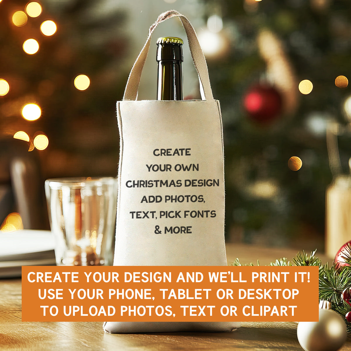 PERSONALISED - Christmas Printed Bottle Bag with Text, Photos, anything!