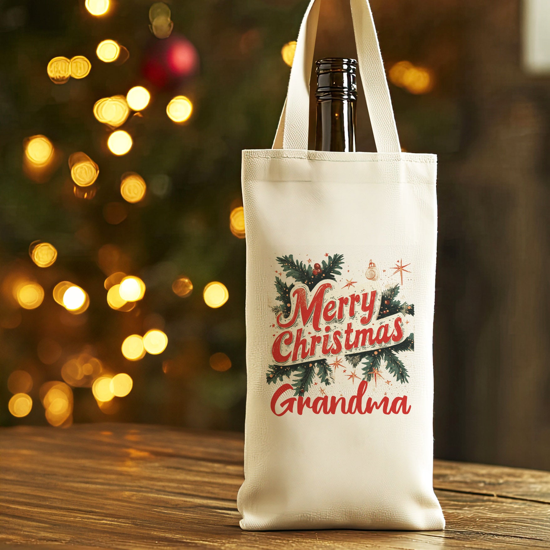 PERSONALISED - Retro Merry Christmas - Christmas Bottle Bag