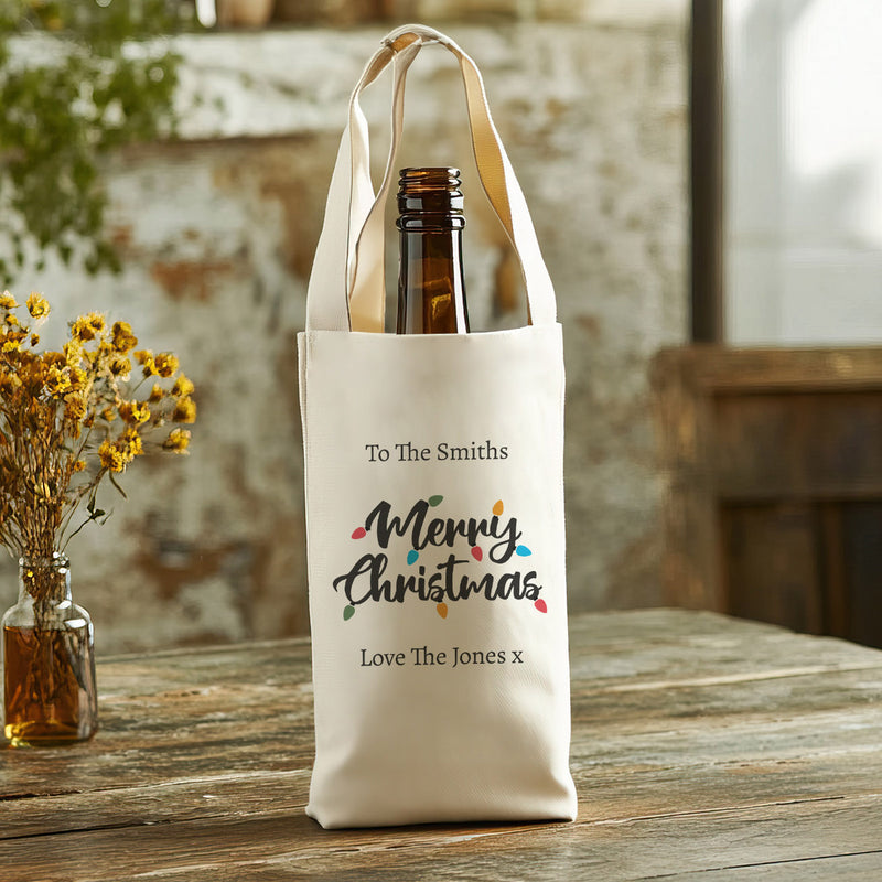 PERSONALISED - Merry Christmas Lights - Christmas Bottle Bag