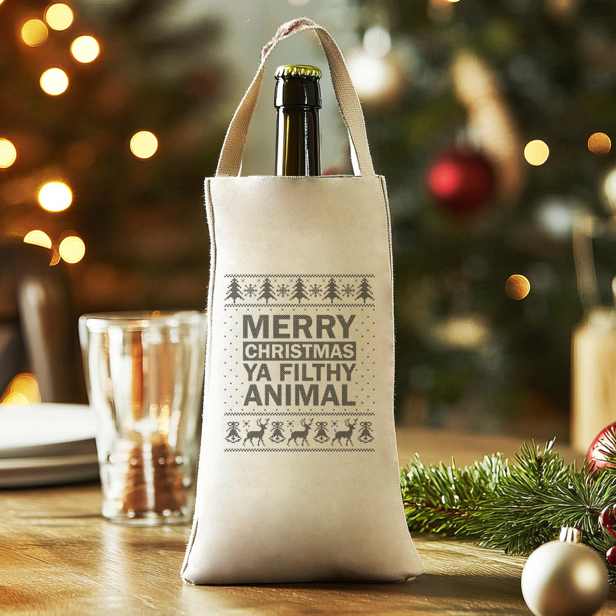 Merry Christmas Ya Filthy Animal - Christmas Bottle Bag