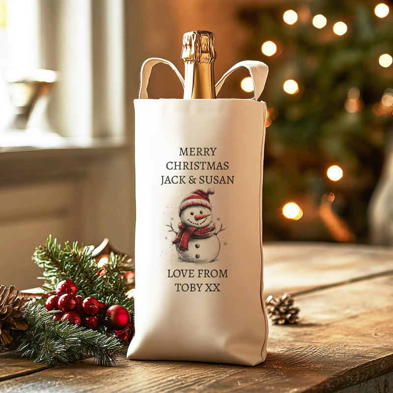 PERSONALISED - Merry Christmas Snowman - Christmas Bottle Bag