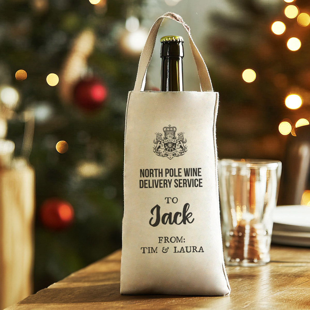 PERSONALISED - North Pole Wine Service - Christmas Bottle Bag