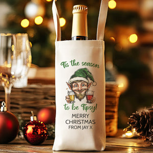 PERSONALISED - Tis The Season To Be Tipsy - Christmas Bottle Bag