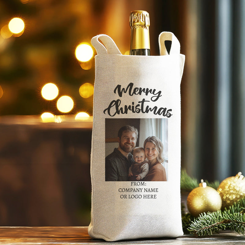 PERSONALISED - Merry Christmas & Photo - Christmas Bottle Bag