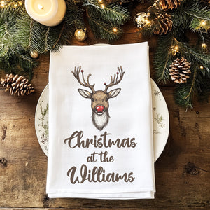 PERSONALISED - Christmas At The... Reindeer - Christmas Tea Towel