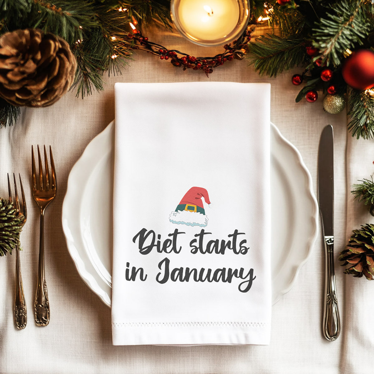 Diet Starts In January - Christmas Tea Towel