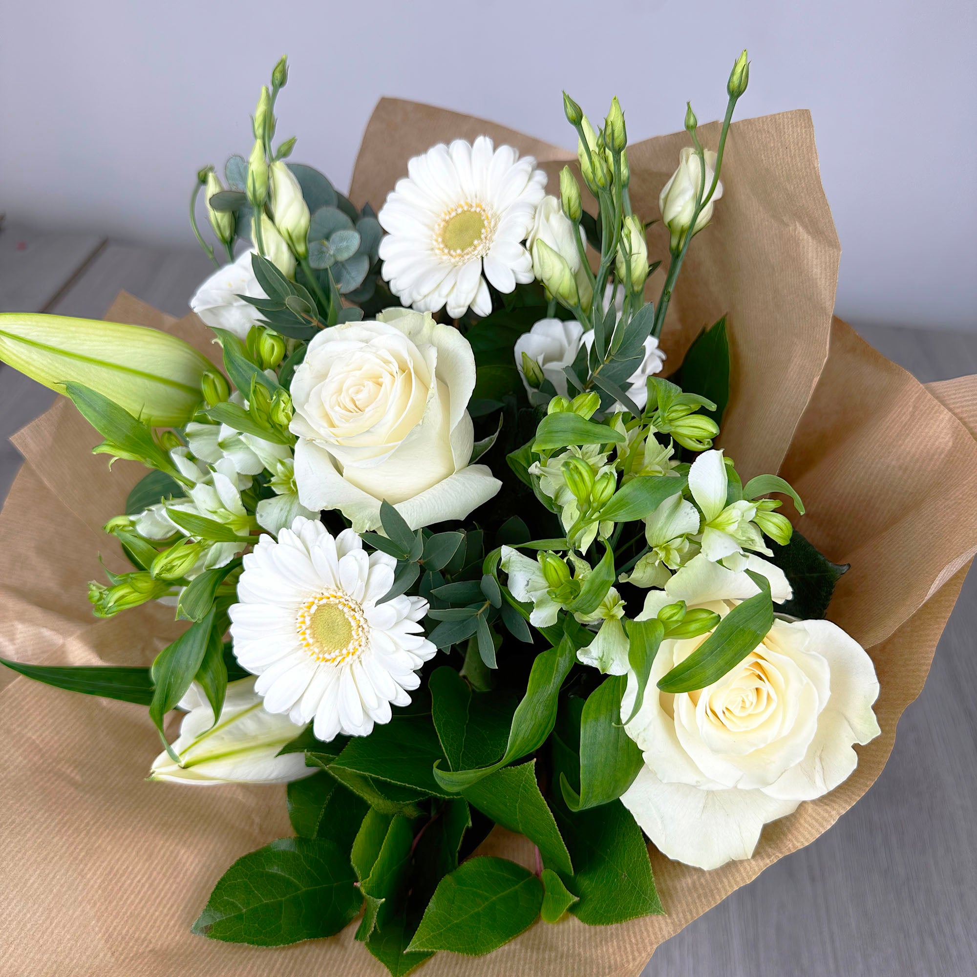 PERSONALISED Classic Whites Hand Tied Box Bouquet - Create Your Own Text Design