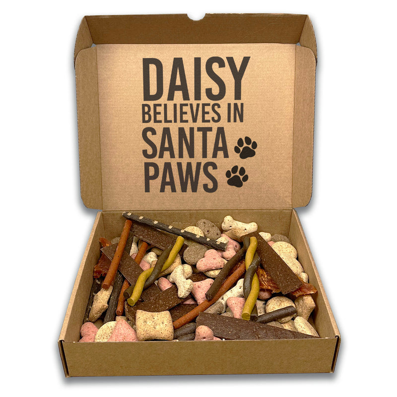 PERSONALISED Name Believes In Santa Paws Christmas Treat Box - Dog Christmas Treat Box