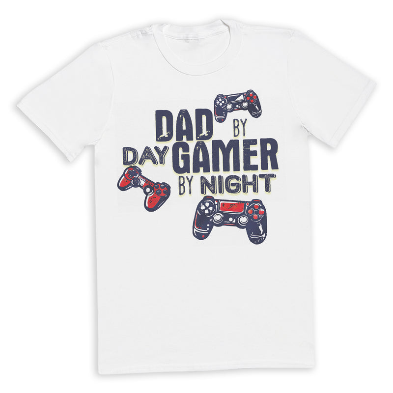 Dad By Day Gamer By Night - Mens T-Shirt - Dads T-Shirt