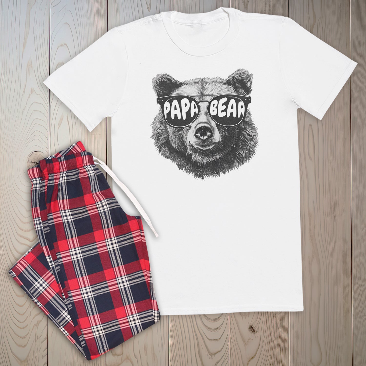 Papa Bear Sunglasses - Pyjamas - Top & Tartan PJ Bottoms - Dad Pyjamas