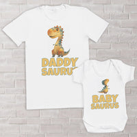 Retro Coloured Daddysaurus & Babysaurus - Baby / Kids T-Shirt & Men's T-Shirt - (Sold Separately)