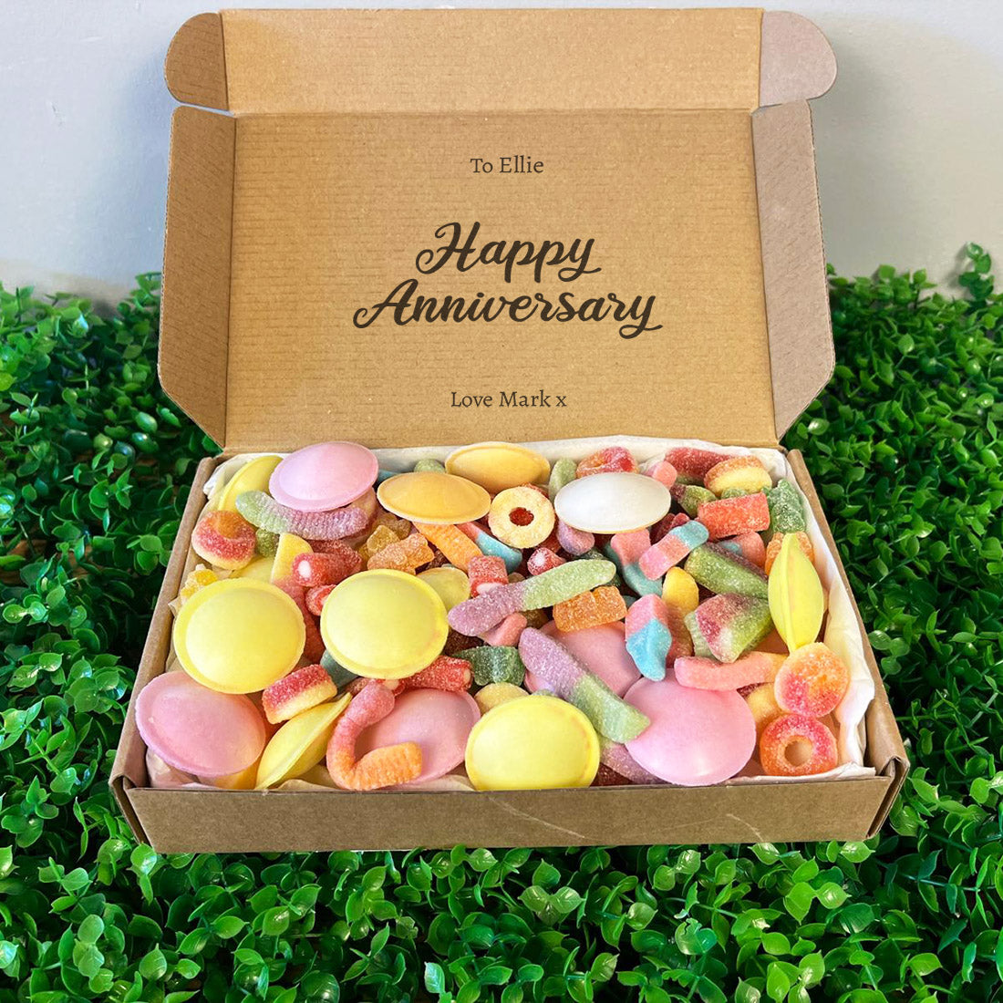 PERSONALISED Happy Anniversary Script - Personalised Sweets Box