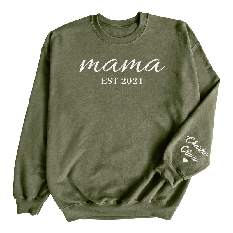 PERSONALISED Mama Scripted Est & Sleeve Name Print - All Styles - Mum T-Shirt, Sweater & Hoodie