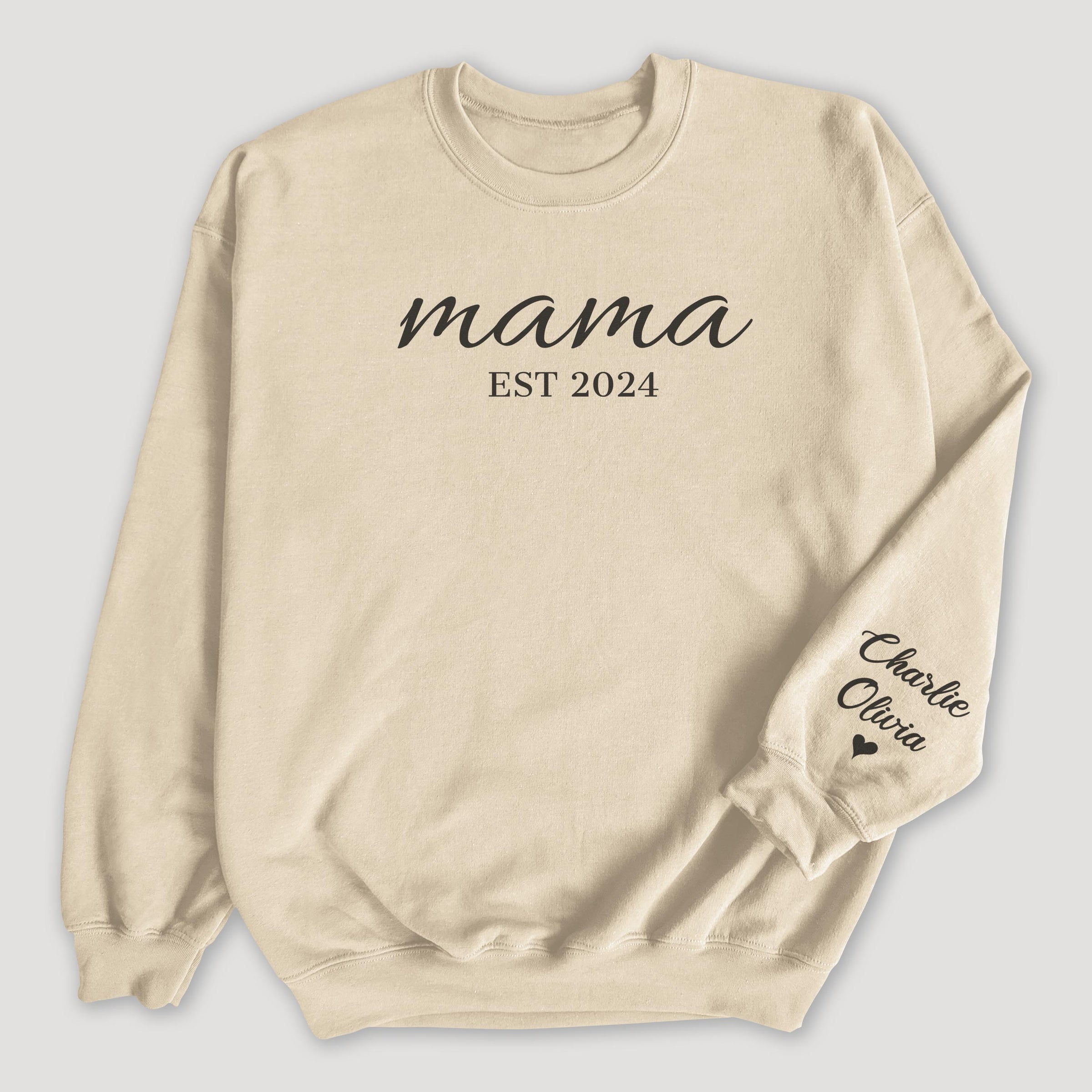 PERSONALISED Mama Scripted Est & Sleeve Name Print - All Styles - Mum T-Shirt, Sweater & Hoodie