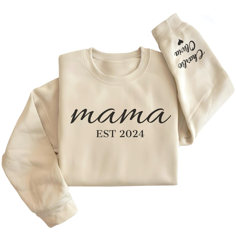 PERSONALISED Mama Scripted Est & Sleeve Name Print - All Styles - Mum T-Shirt, Sweater & Hoodie