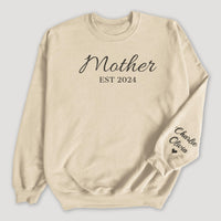 PERSONALISED Mother Est & Sleeve Name Print - All Styles - Mum T-Shirt, Sweater & Hoodie