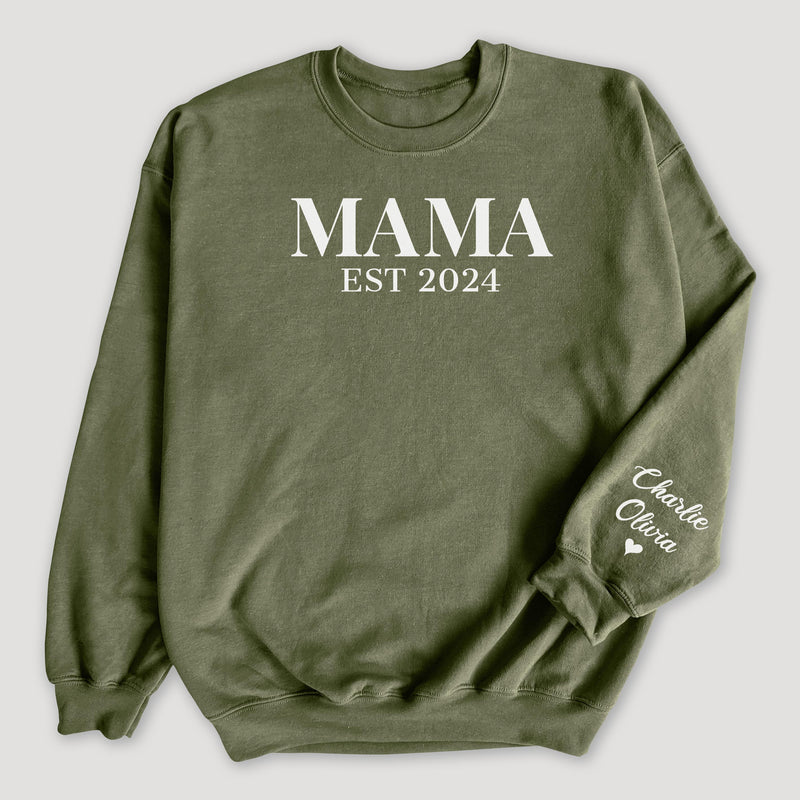 PERSONALISED Mama Est & Sleeve Name Print - All Styles - Mum T-Shirt, Sweater & Hoodie