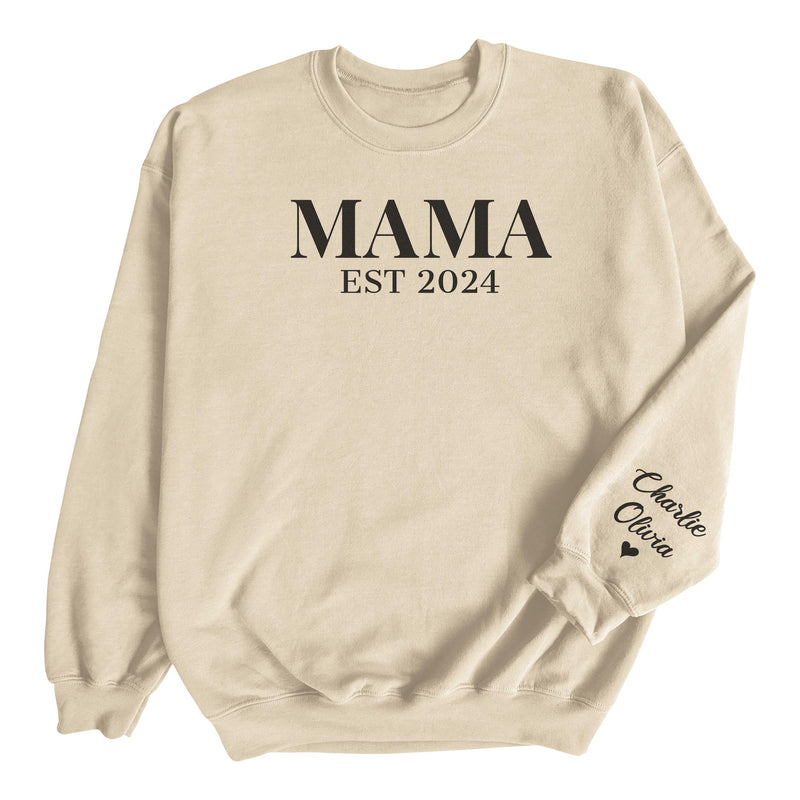 PERSONALISED Mama Est & Sleeve Name Print - All Styles - Mum T-Shirt, Sweater & Hoodie