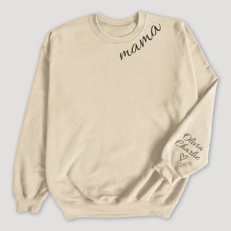 PERSONALISED Mama Collar & Sleeve Name Print - All Styles - Mum T-Shirt, Sweater & Hoodie