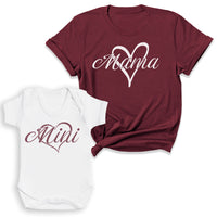 Mama & Mini Heart - Baby T-Shirt & Bodysuit / Mum T-Shirt - (Sold Separately)