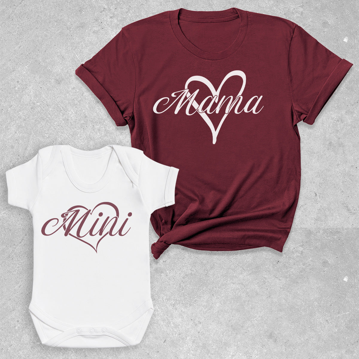 Mama & Mini Heart - Baby T-Shirt & Bodysuit / Mum T-Shirt - (Sold Separately)