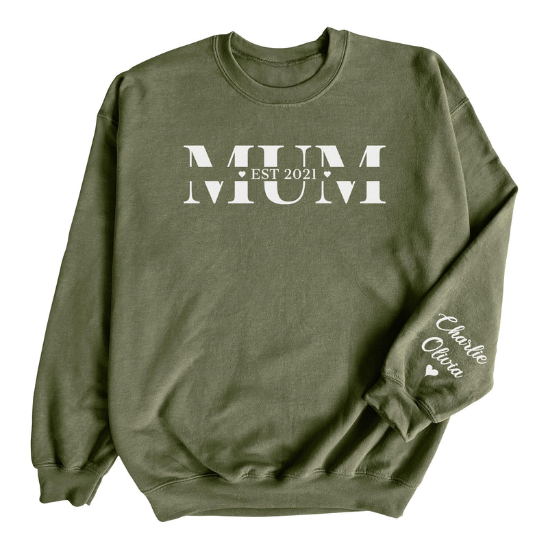 PERSONALISED MUM Est & Sleeve Name Print - All Styles - Sweater & Hoodie