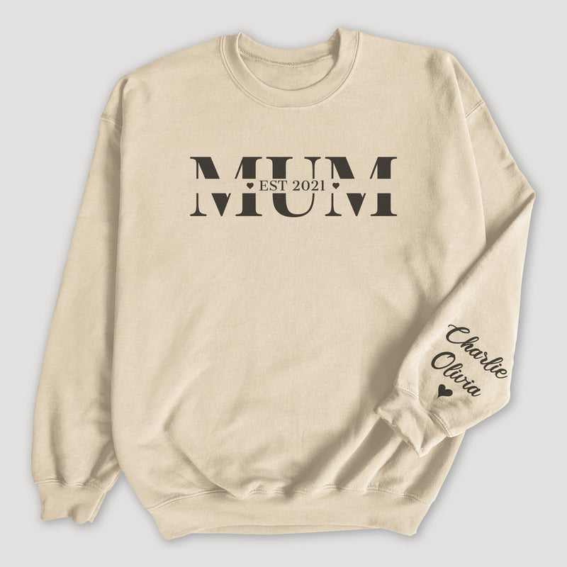 PERSONALISED MUM Est & Sleeve Name Print - All Styles - Sweater & Hoodie