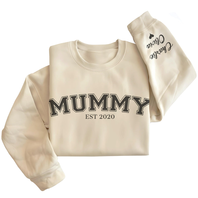 PERSONALISED Mummy Est & Sleeve Name Print - All Styles - Sweater & Hoodie