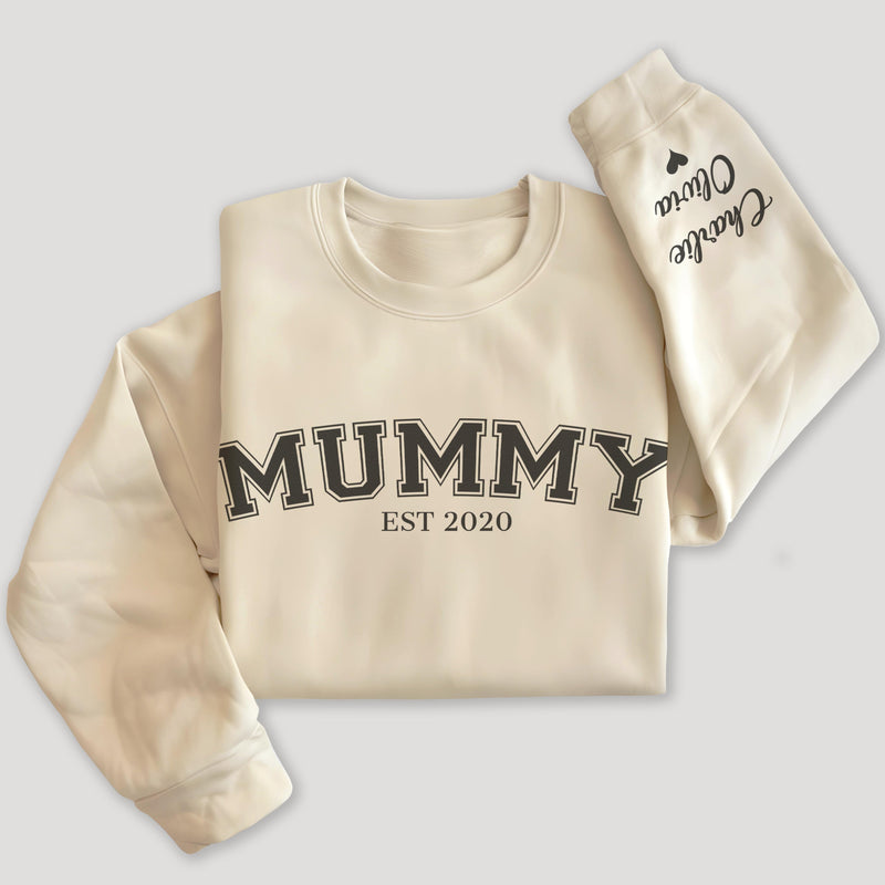 PERSONALISED Mummy Est & Sleeve Name Print - All Styles - Sweater & Hoodie