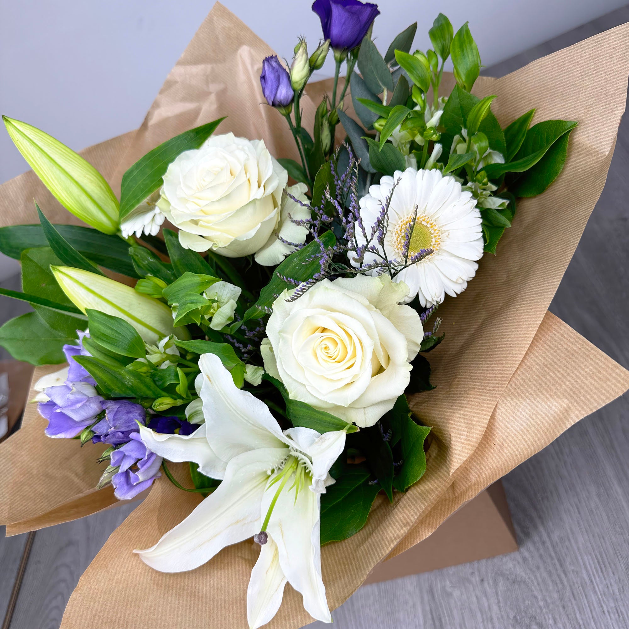 PERSONALISED Meadow Blues Hand Tied Box Bouquet - Create Your Own Text Design