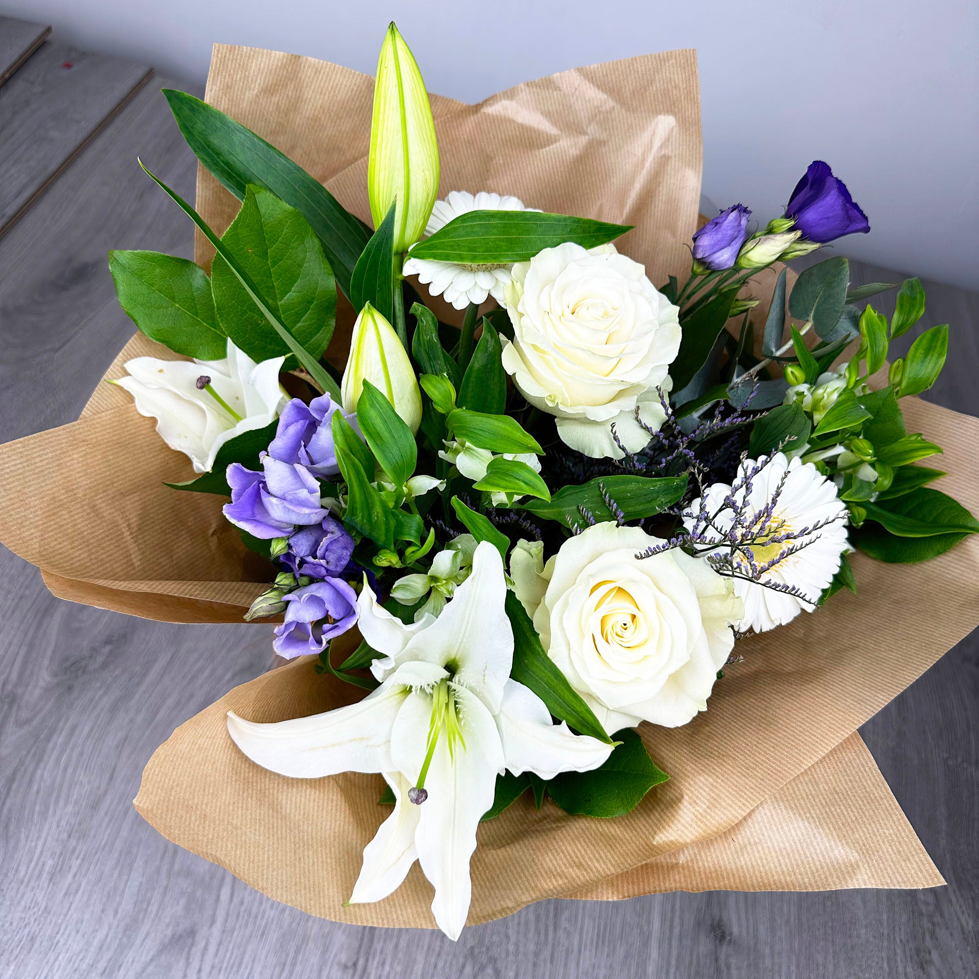 PERSONALISED Meadow Blues Hand Tied Box Bouquet - Create Your Own Text Design