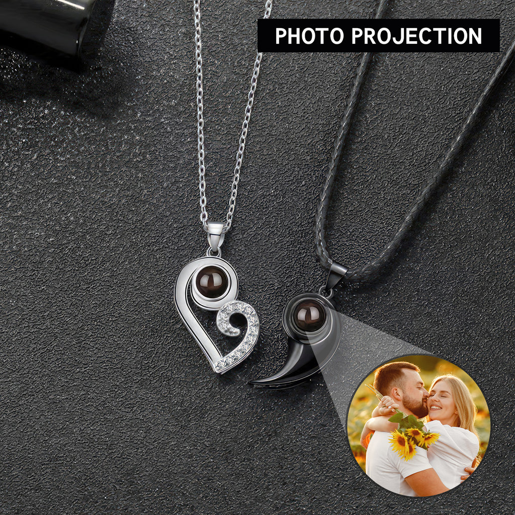 Trendy Black and White Heart Design Projection Gem Necklace - Photo Projection Unique Gift