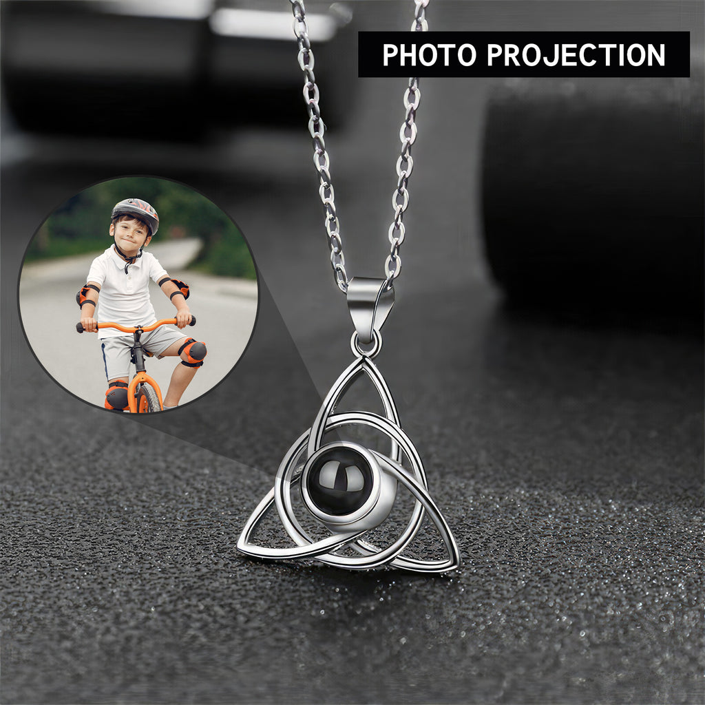 Trendy Interwoven Ring Triangle Projection Gem Necklace - Photo Projection Unique Gift