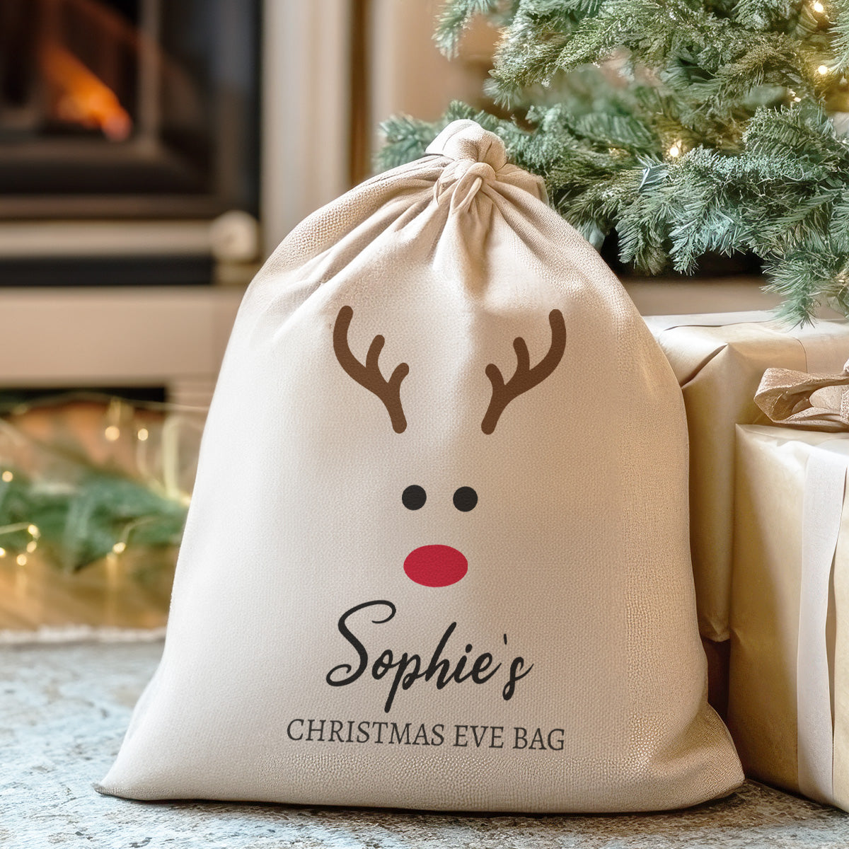 Personalised Reindeer Name Chrsitmas Eve Bag - Christmas Eve Sack