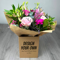 PERSONALISED Pretty Pinks Hand Tied Box Bouquet - Create Your Own Text Design