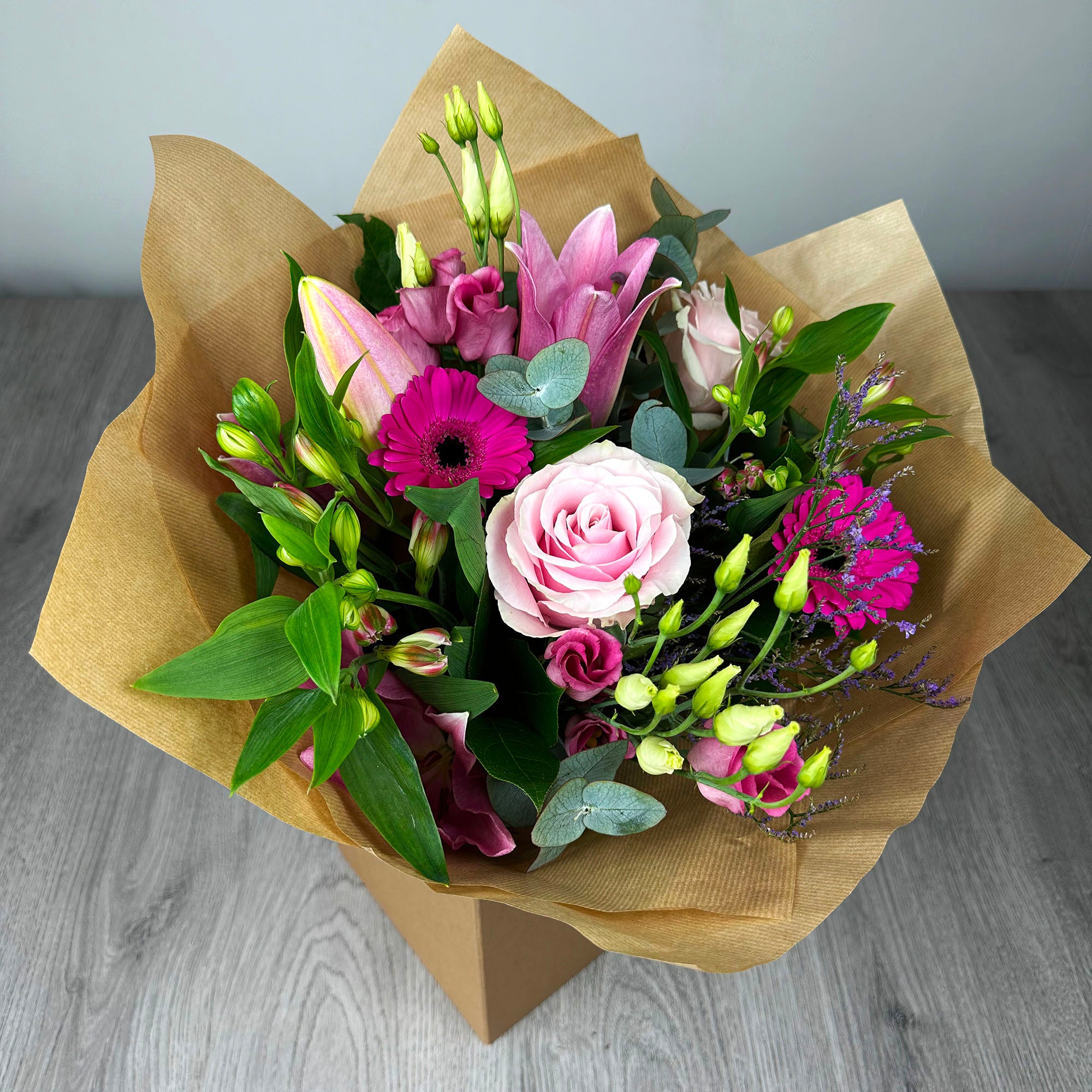 PERSONALISED Pretty Pinks Hand Tied Box Bouquet - Create Your Own Text Design