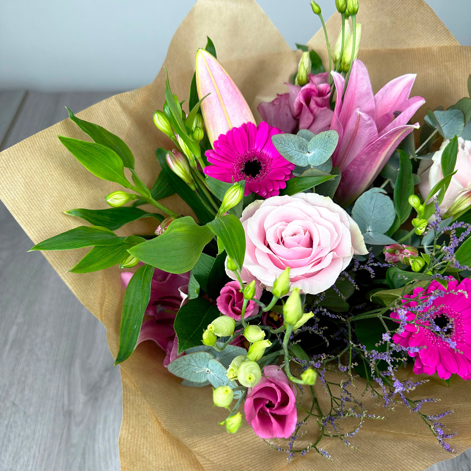 PERSONALISED Pretty Pinks Hand Tied Box Bouquet - Create Your Own Text Design