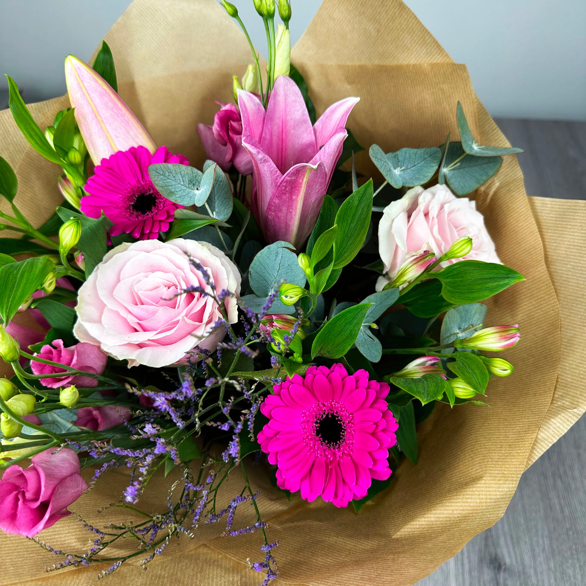 PERSONALISED Pretty Pinks Hand Tied Box Bouquet - Create Your Own Text Design