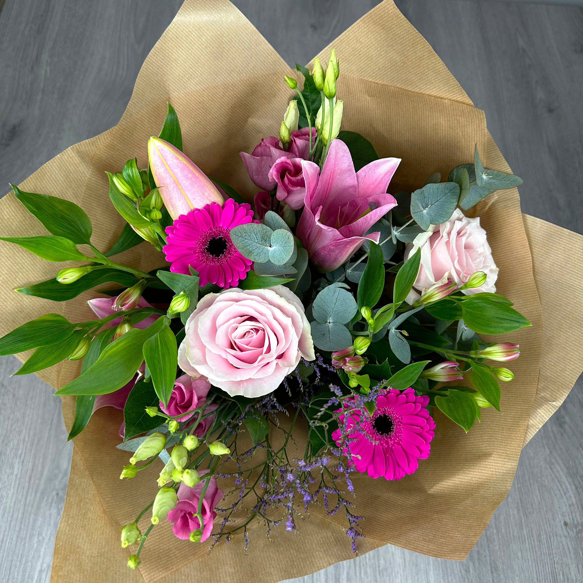 PERSONALISED Pretty Pinks Hand Tied Box Bouquet - Create Your Own Text Design